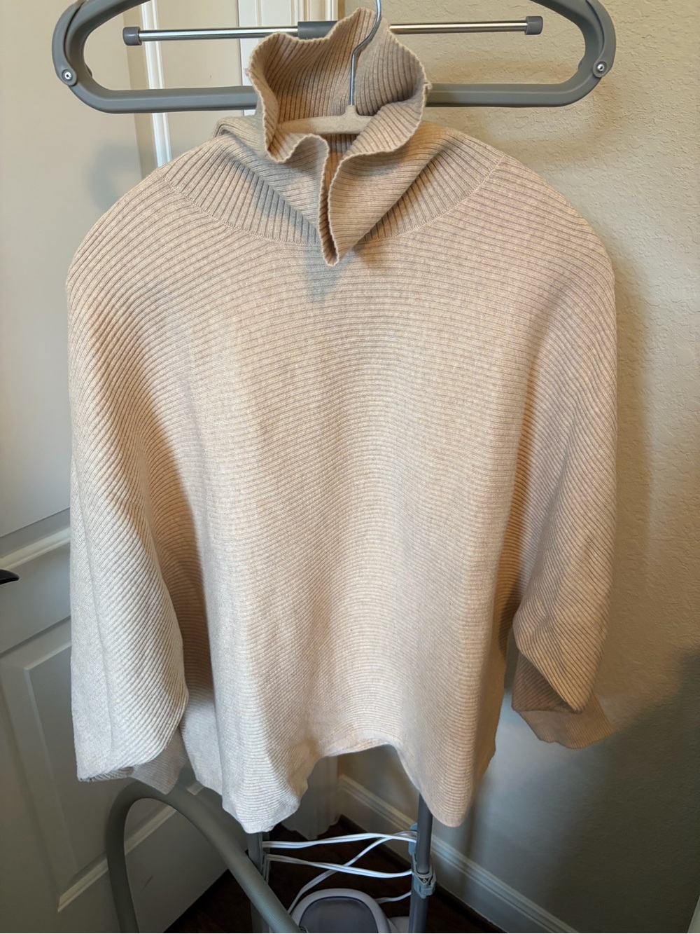 Beige Ribbed Mock Neck Women’s Sweater